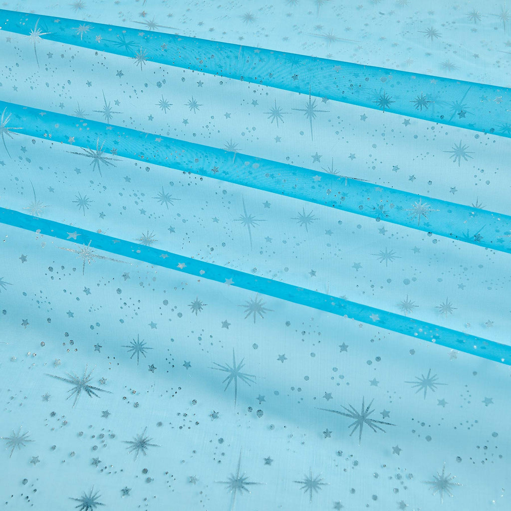 Ice Organza Silver Star Turquoise, Fabric by the Yard