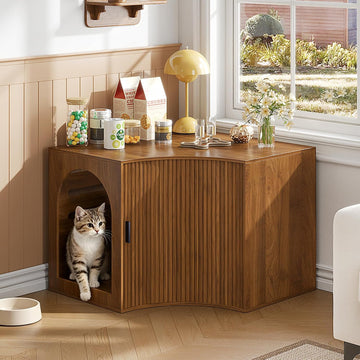 31.38" Corner Cat Litter Box Enclosure Furniture with Sliding Door