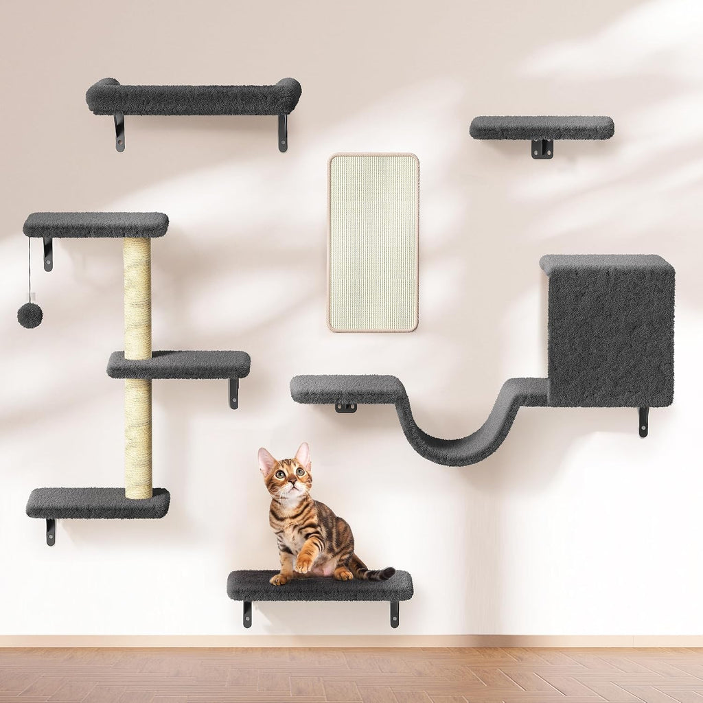 6-in-1 Wall Mounted Cat Climber Set for Heavy Cats, Wall Shelves, Stable & Safe Cat Furniture Set for Large Cats