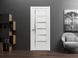 Quadro 4088 Interior Door 28 x 80 in, Single Swing Door Slab with Frosted Glass, White Solid MDF, Fr