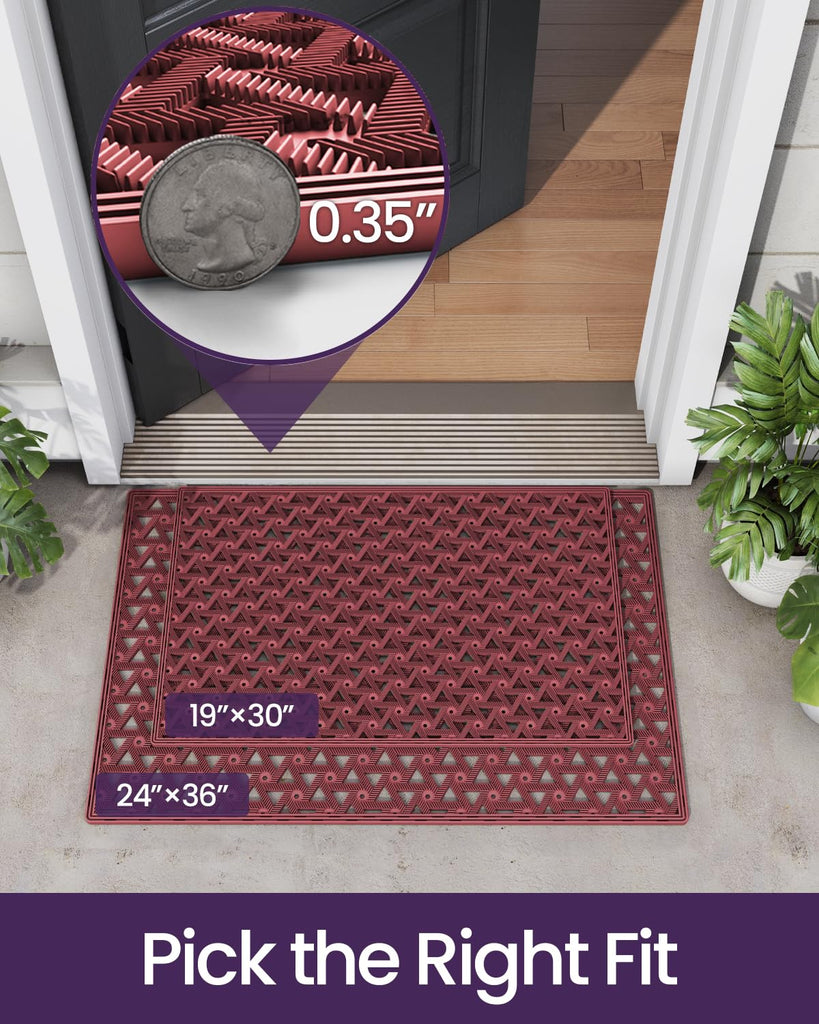 Front Door Mat Outside Entrance Rubber Floor Doormat, 19x30 Red