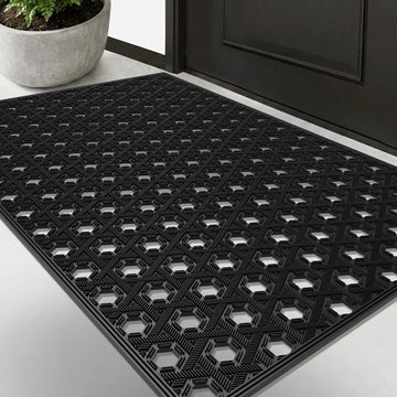 Front Door Mat Outside Entrance 24x36, Heavy Duty TPE Rubber Doormat with Drainage, Non Slip Low Profile Dirt Trapper