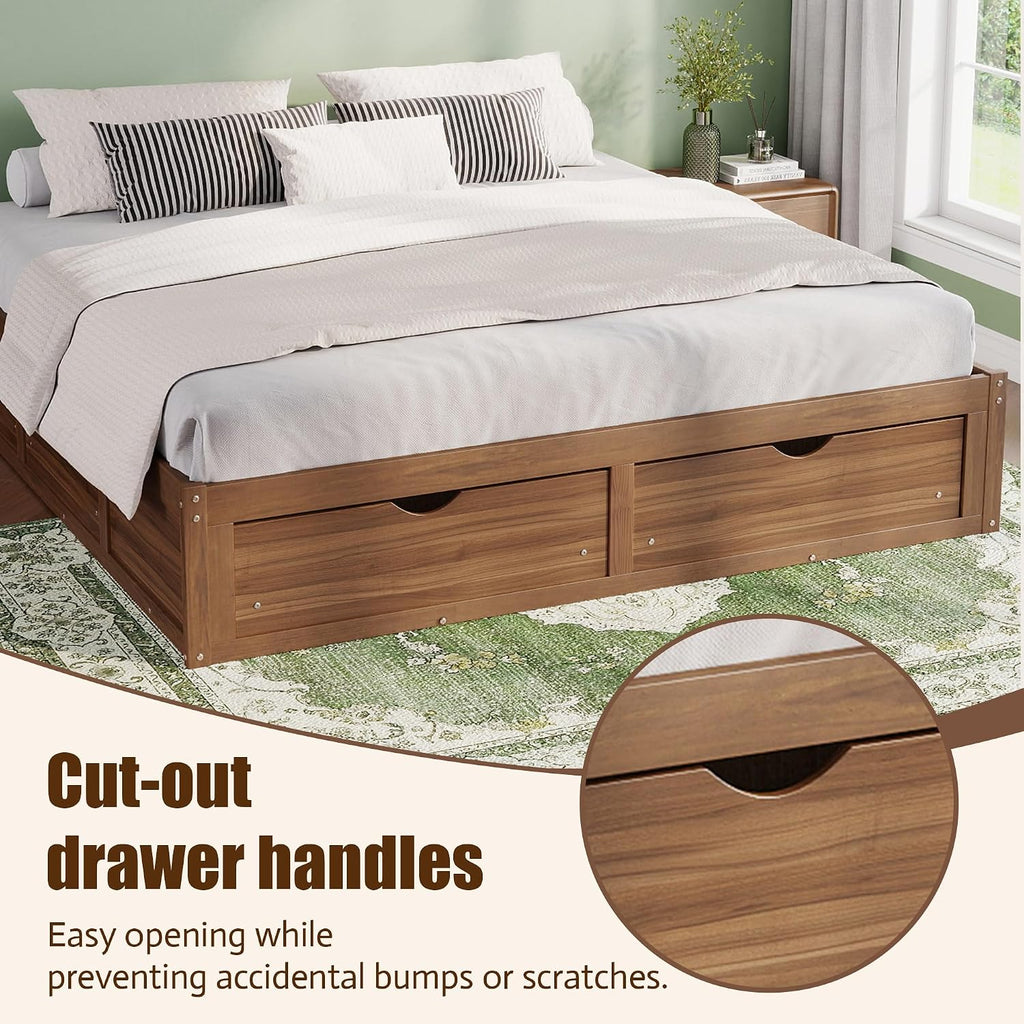 Japanese King Wood Bed Frame with 6 Storage Drawers