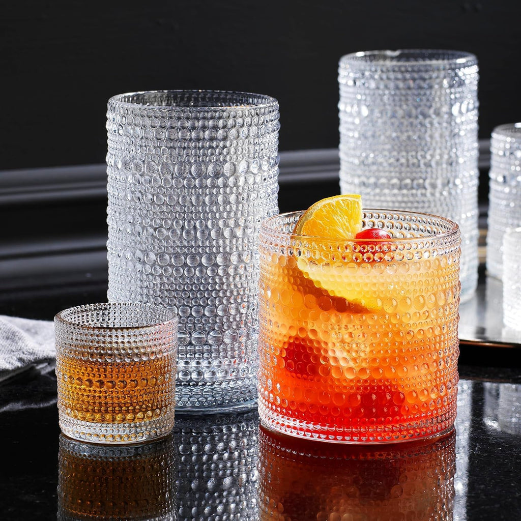 Gallon for Parties, Hobnail Drink Dispenser, Beverage Dispenser with Stand and Glass Lid, 100% Leakproof - Set of 2