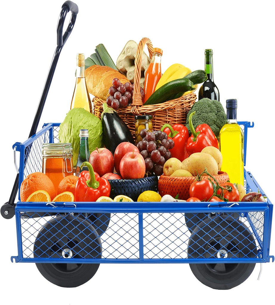 Solid Wheels 10" Flat Free Tires Steel Garden Wagon cart A Large-Capacity mesh with a Load of 1100LBS,with Detachable