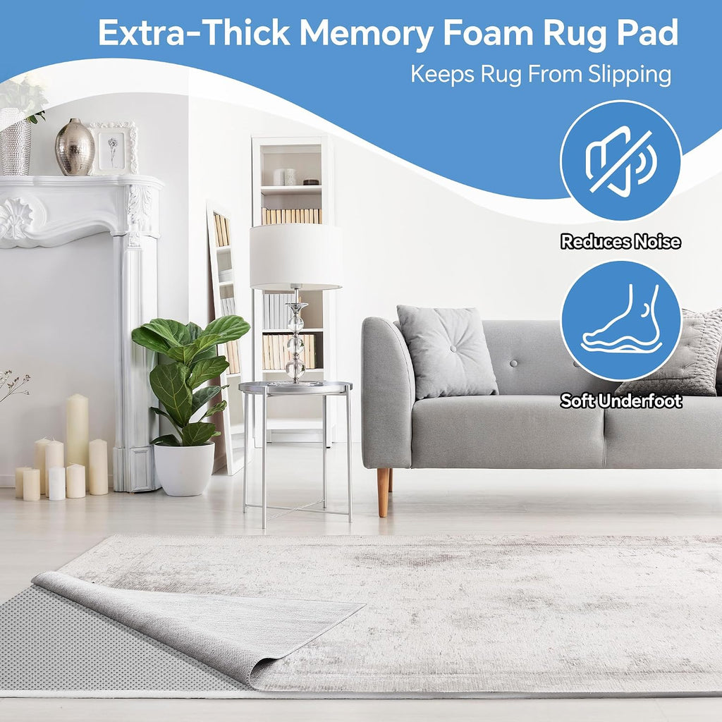Ultra-Thick 0.6" Memory Foam Rug Pad 5x7 ft, Non-Slip Carpet Gripper Pad, Waterproof Rug Cushion for Hardwood Floors - Set of 35