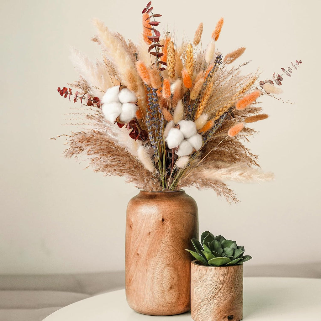 Fall Dried Flower Bouquet - Boho Fall Decor with Pampas Grass, Cotton, and Orange Bunny Tails - Autumn Floral - Set of 100
