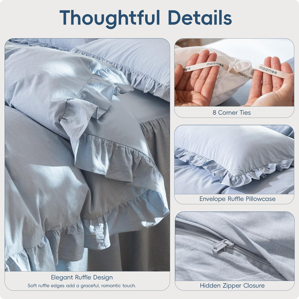 Ruffle Duvet Cover Set 100% Washed Cotton