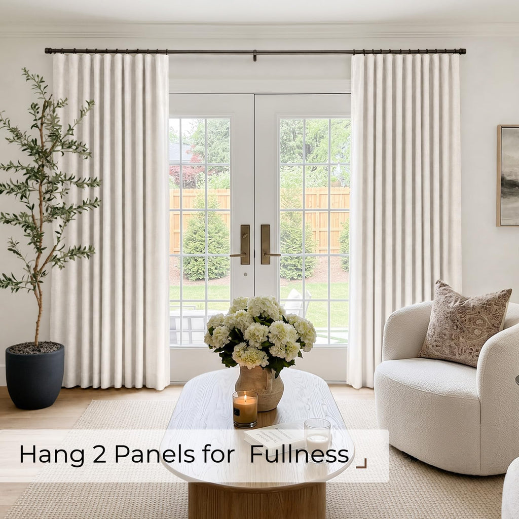 Linen Textured 100% Blackout Sliding Door Curtains 102x96 Beige