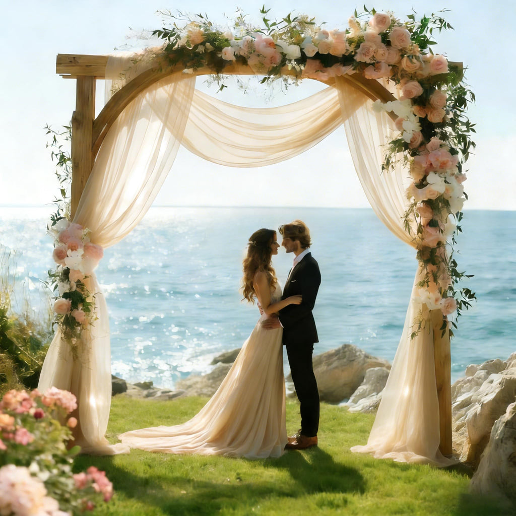 Light Champagne Wedding Arch Draping Fabric, 2 Packs 29" x 20FT Sheer Fabric Arch Drapery Curtain Backdrop Ceiling