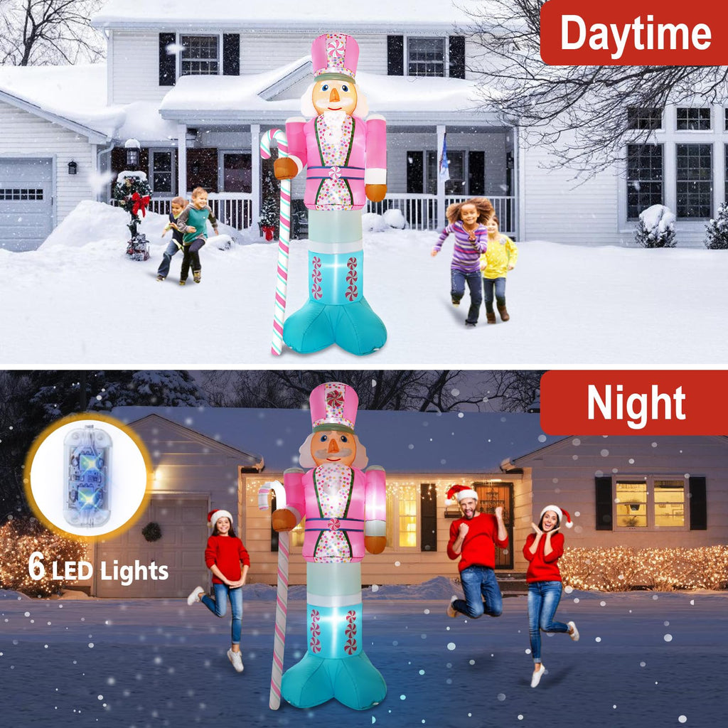 10FT Christmas Inflatables Pink Nutcracker Hold Candy Cane, Christmas Blow up Yard Decoration Nutcracker Inflatable