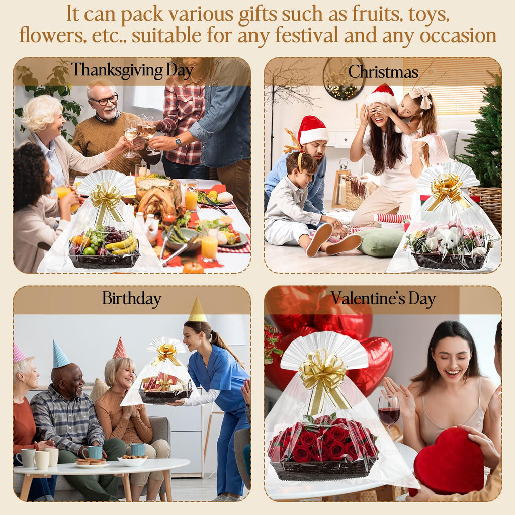 4 Set Large Baskets for Gift Empty with Handle, Brown Color