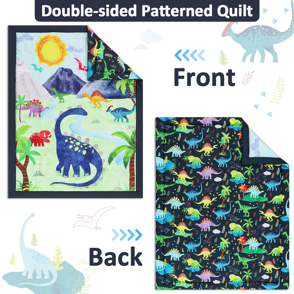Crib Bedding Set for Baby Girls and Boys, 4 Piece Infant Nursery Bedding Sets, Baby Comforter Set for Crib, Dinosaur