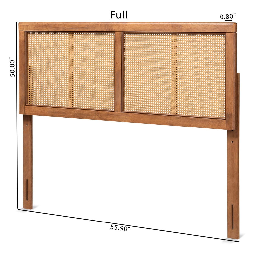 Gilbert Mid-Century Modern Ash Walnut Finished Wood and Synthetic Rattan Queen Size Headboard