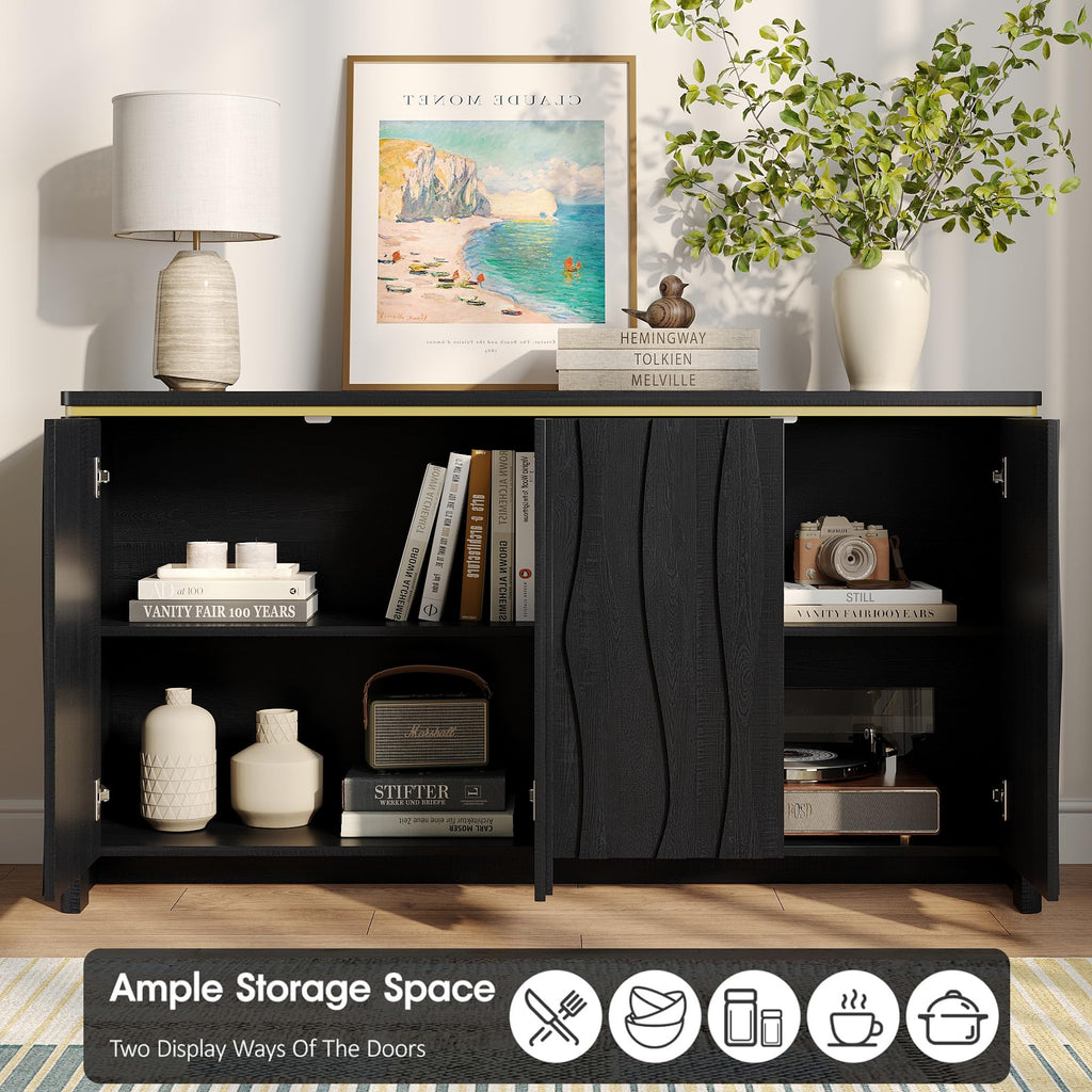 Fluted Buffet Cabinet with Storage, Kitchen Coffee Wine Bar Cabinet