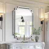 32" x 47" Large Wall Mirror Decor, Modern Unique Decorative Mirror with Beveled Glass Scalloped Corner, Horizontal or