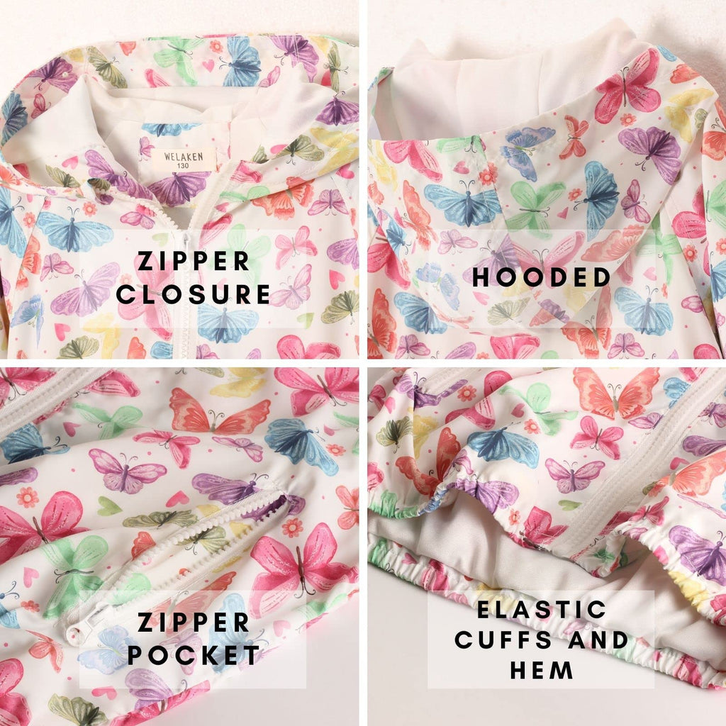 Baby Girls' Water-resistant Butterfly Printed Jacket Lightweight and Breathable Fall Windbreaker