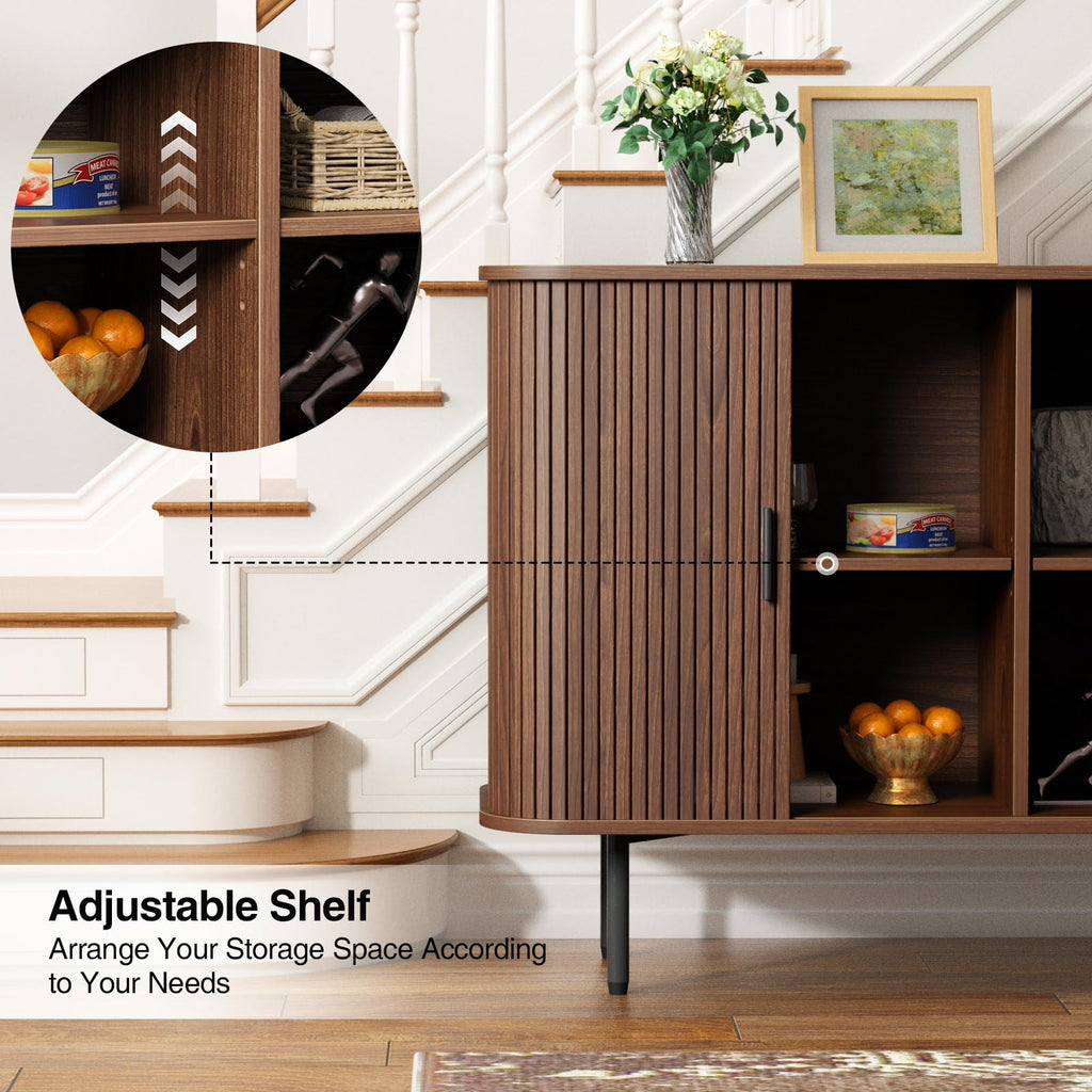 47''W x 32''H Walnut Storage Cabinet, Fluted Sideboard Buffet Cabinet with Storage, Console Table Credenza with