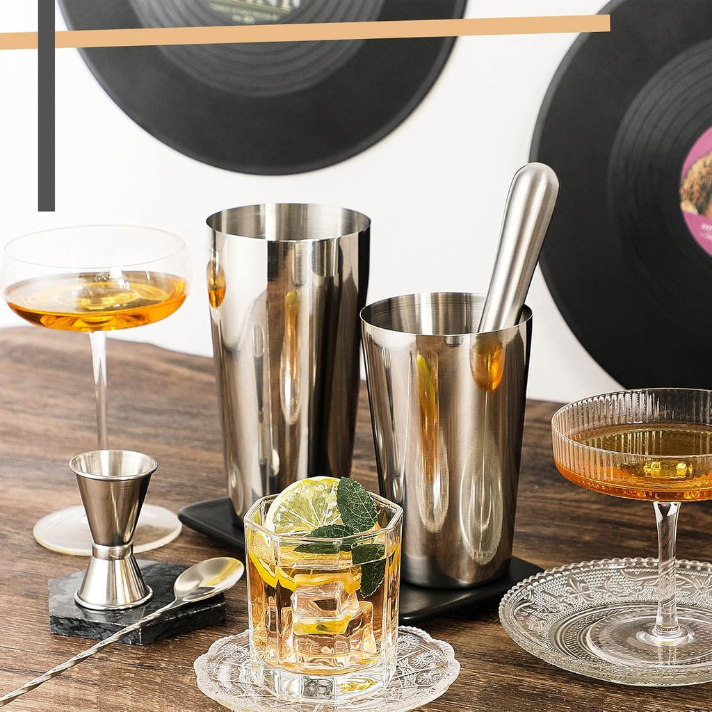Cocktail Shaker Set, Stainless Steel Bar Set Including Boston Shaker, Muddler, Double Measuring Jigger, Mixing - Set of 16