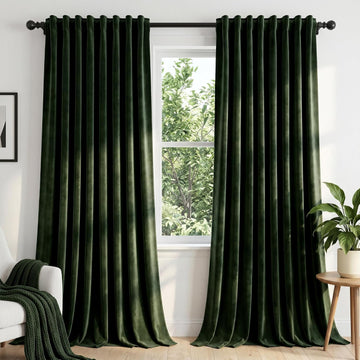 Dark Green Velvet Curtains for Bedroom Window with Back Tab, Super Soft Vintage Luxury Heavy Drapes, Room Darkening