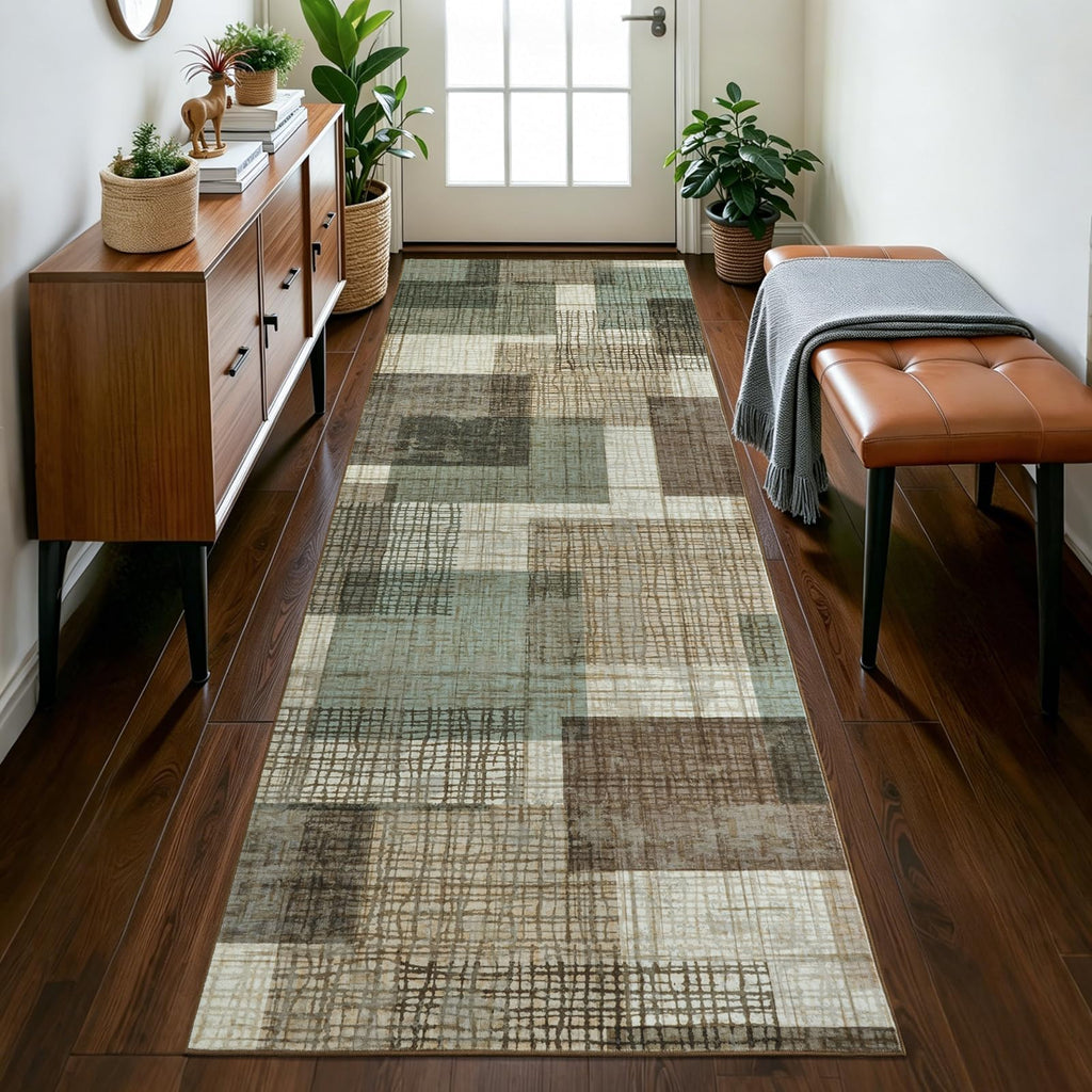 Washable Runner Rug Kitchen Bedroom, Green