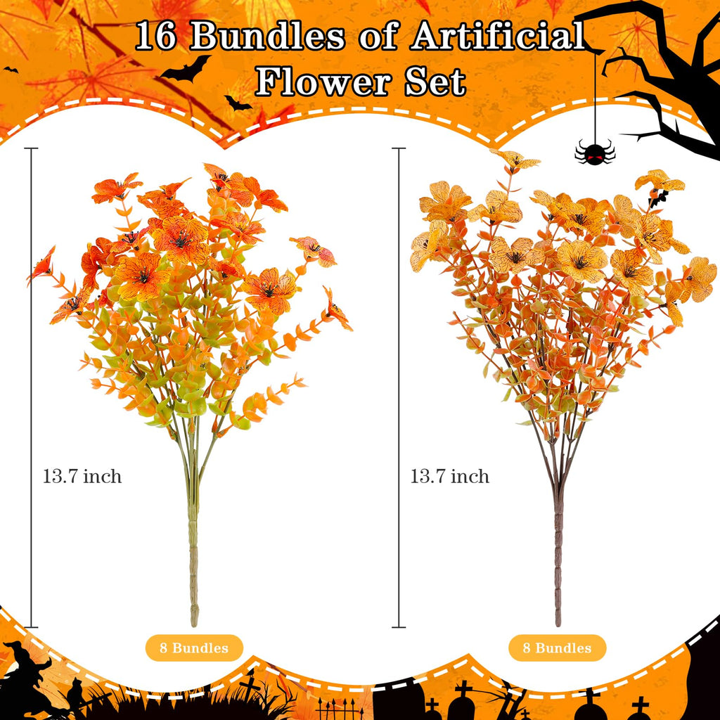 Artificial Fall Flowers Outdoor, UV Resistant Fake Mums Porch Decor