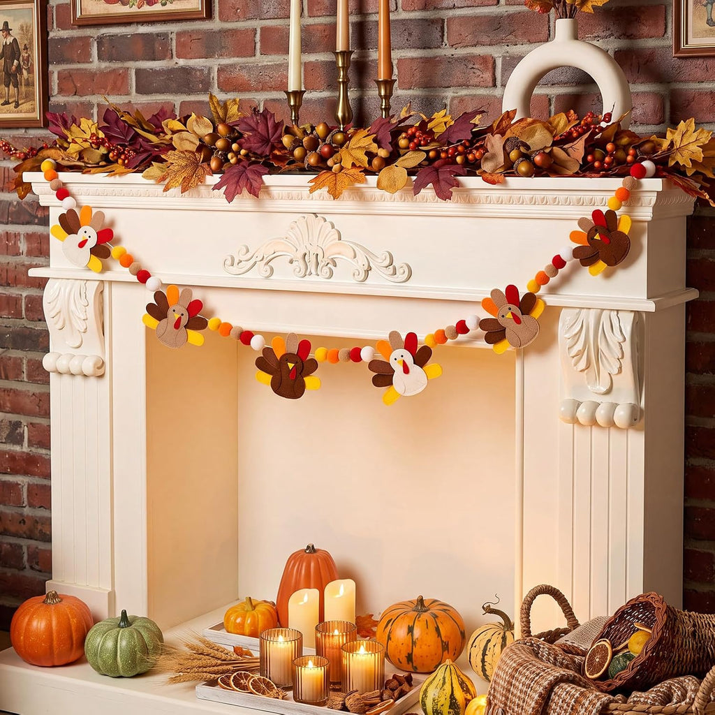 Felt Thanksgiving Turkey Garland 3D Fall Harvest Banner