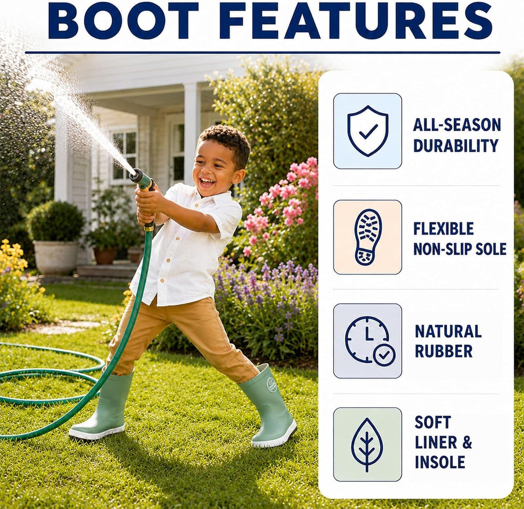 Natural Rubber Kids Rain Boots for Boys & Girls - Waterproof Lightweight Toddler Rain Boots with Non-Slip Outsole