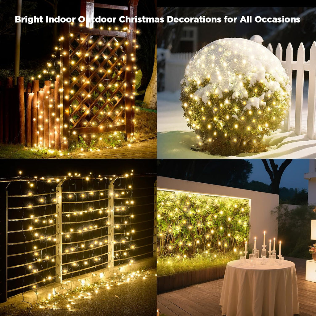 Led Net Lights Christmas Lights Outdoor 200Led 9 ftx 6ft Upgraded WarmWhite Christmas Net Lighting, Waterproof 5mm