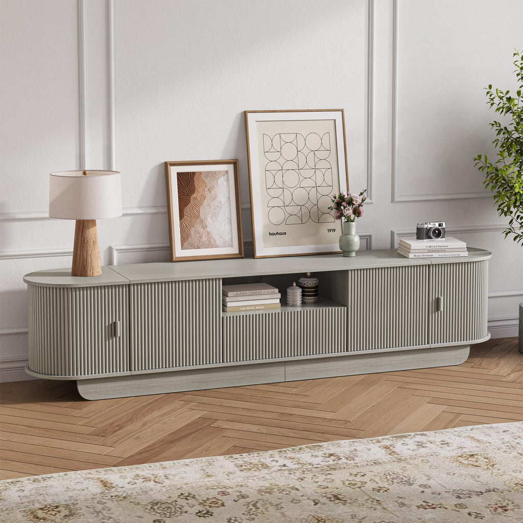 Fluted TV Stand and Coffee Table Set of 2, Grey