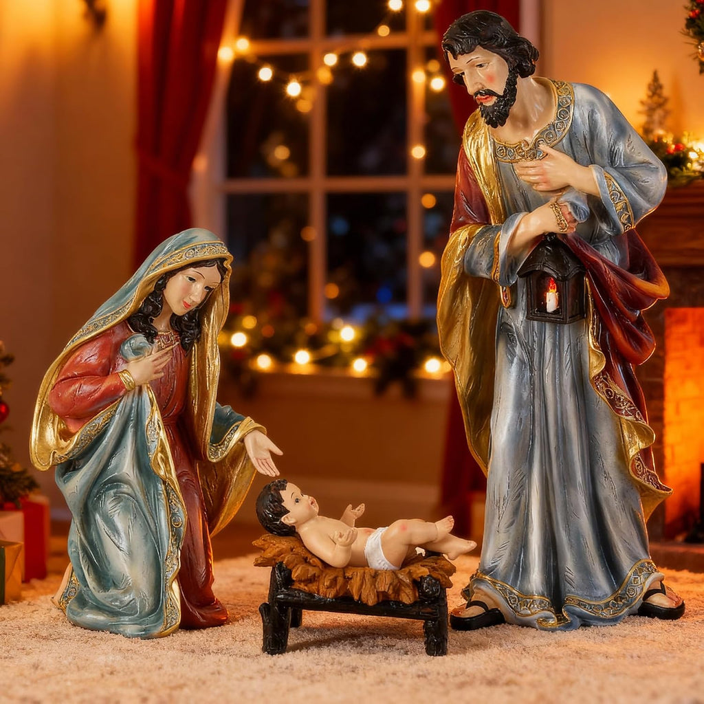 21" Extra-Large Holy Family Statue, 3-Piece Nativity Sets & Figures, Sculpture of Mary Joseph and Jesus, Christmas