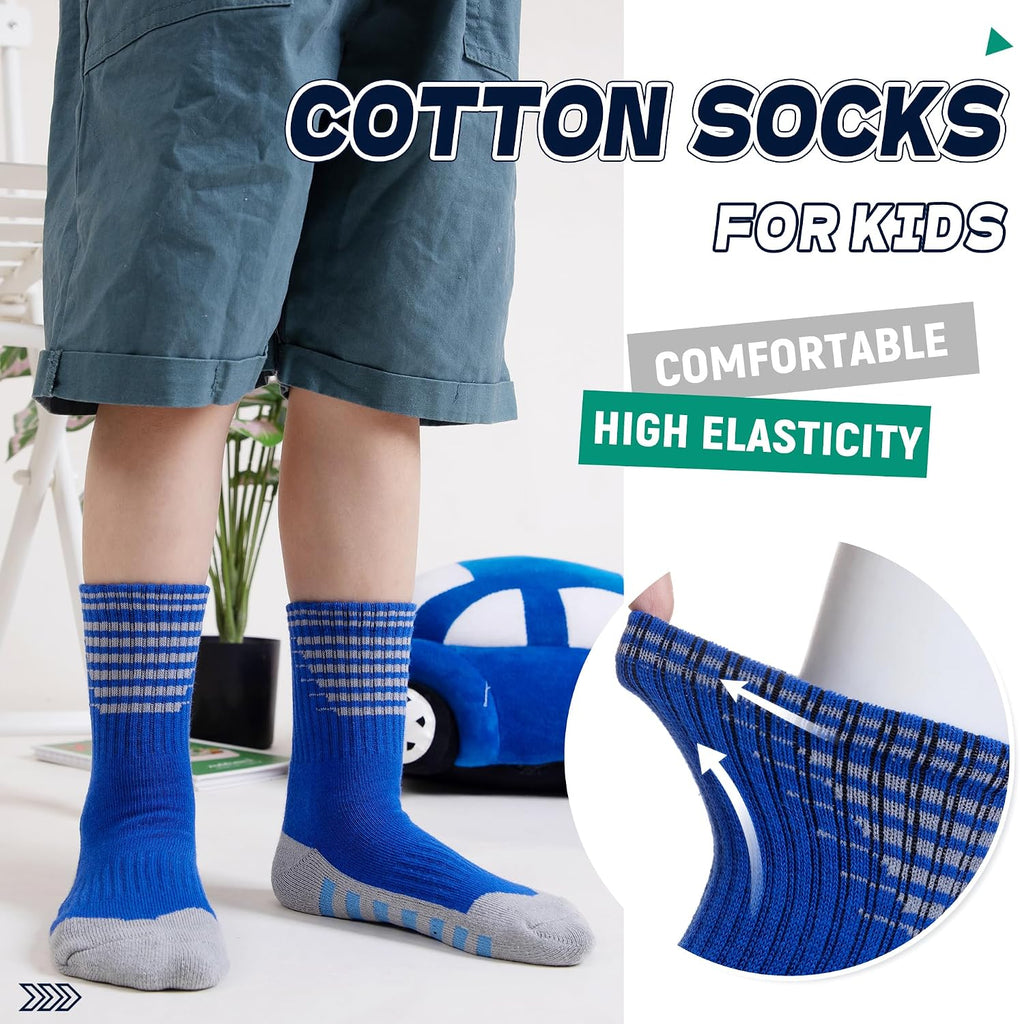 Kids Boys Athletic Socks Sport Basketball Crew Soft Cotton Breathable Youth Casual Socks 6 Pairs