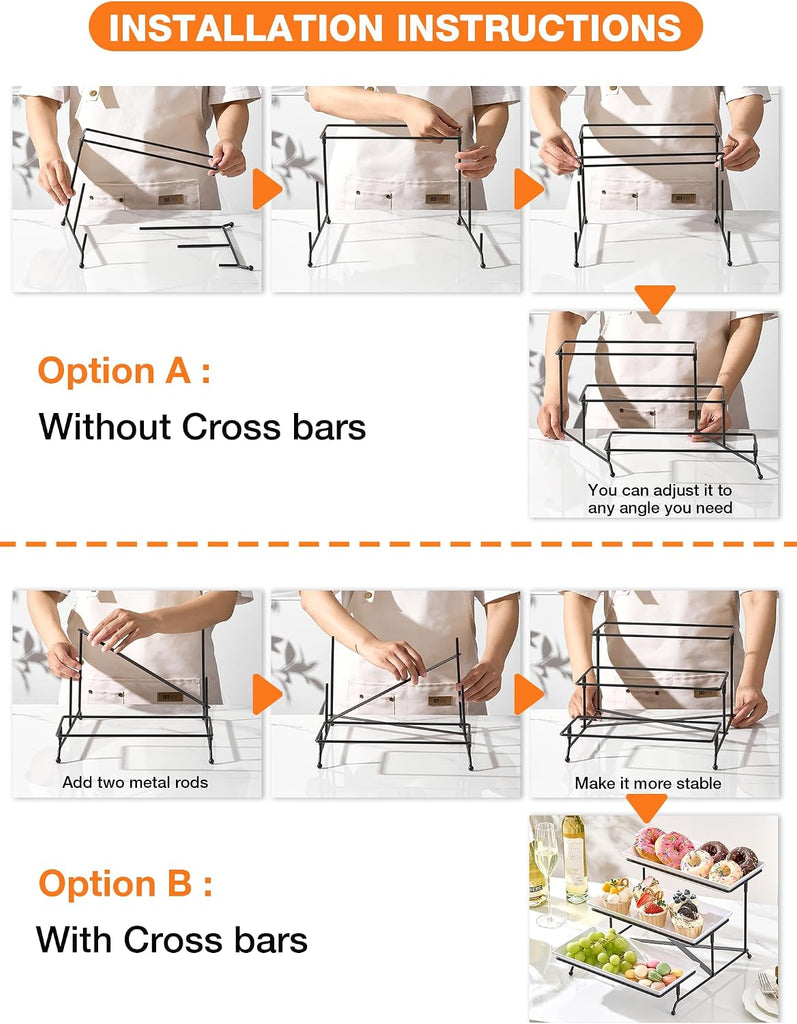 3 Tier Serving Tray Set, 12" Tiered Serving Trays Platters, Reusable Serving Tray for Party, Collapsible Sturdier