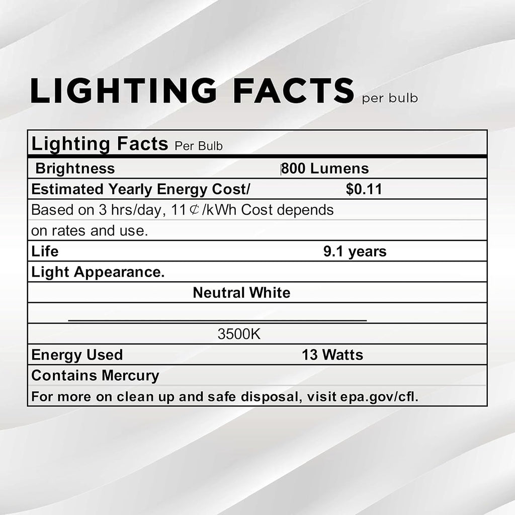 13 Watt T3 Spiral CFL 4 Pin G24Q-1 Base Light Bulb 3500K 800lm - Compact Fluorescent -Neutral White Light 4pack