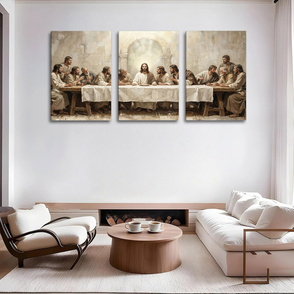 Jesus The Last Supper Framed Canvas Wall Art 3 Piece, 12"x16" Each