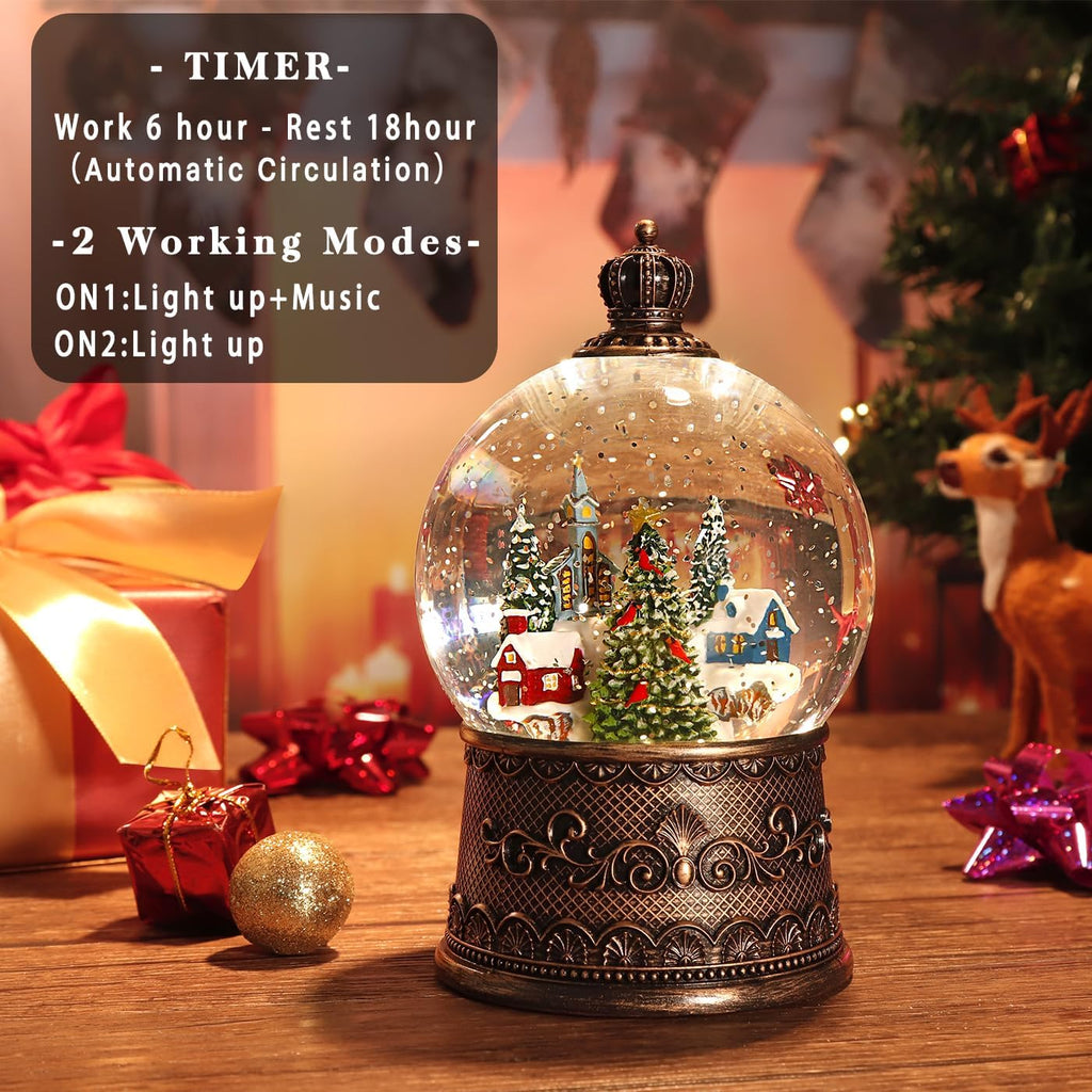 100mm Christmas Snow Globe with Music and Water Feature Christmas Lantern Decorations Snow Village with Large