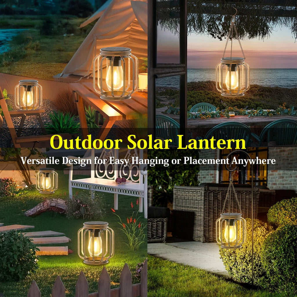 Lanterns Outdoor Waterproof Metal Hanging Solar Lantern Lights Bronze