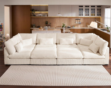 154" Oversize Corduroy Modular Sectional Sofa Couches, White