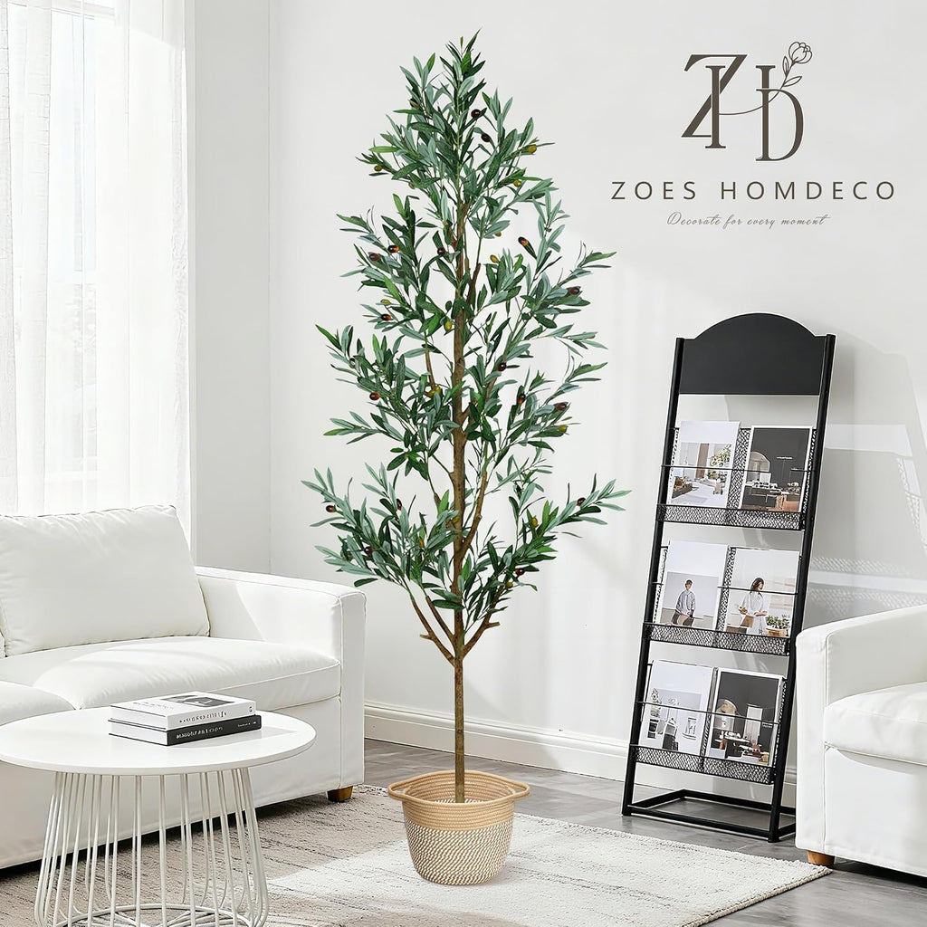 Fake Olive Tree 6FT, Faux Olive Trees Artificial Indoor with Boho Basket