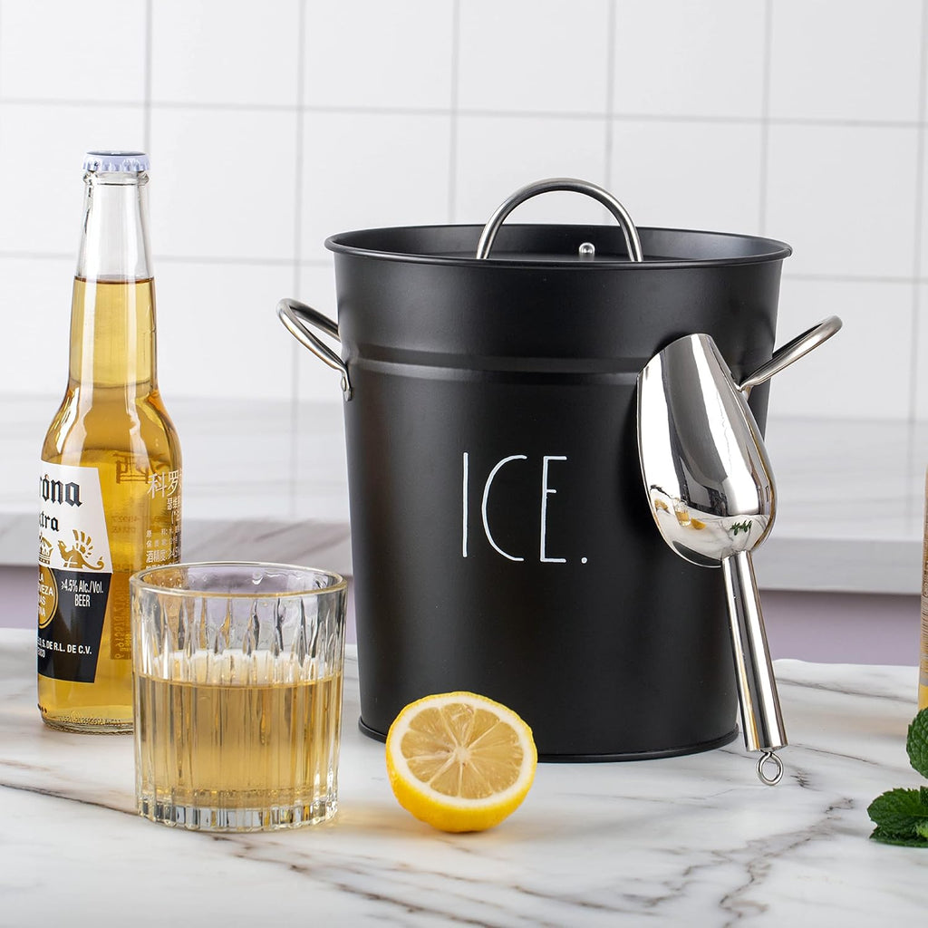 Ice Bucket with Scoop - Stainless Steel Bucket with Handle, Lid and Ice Scooper - 4 Qt. Storage Bin for Ice Cubes