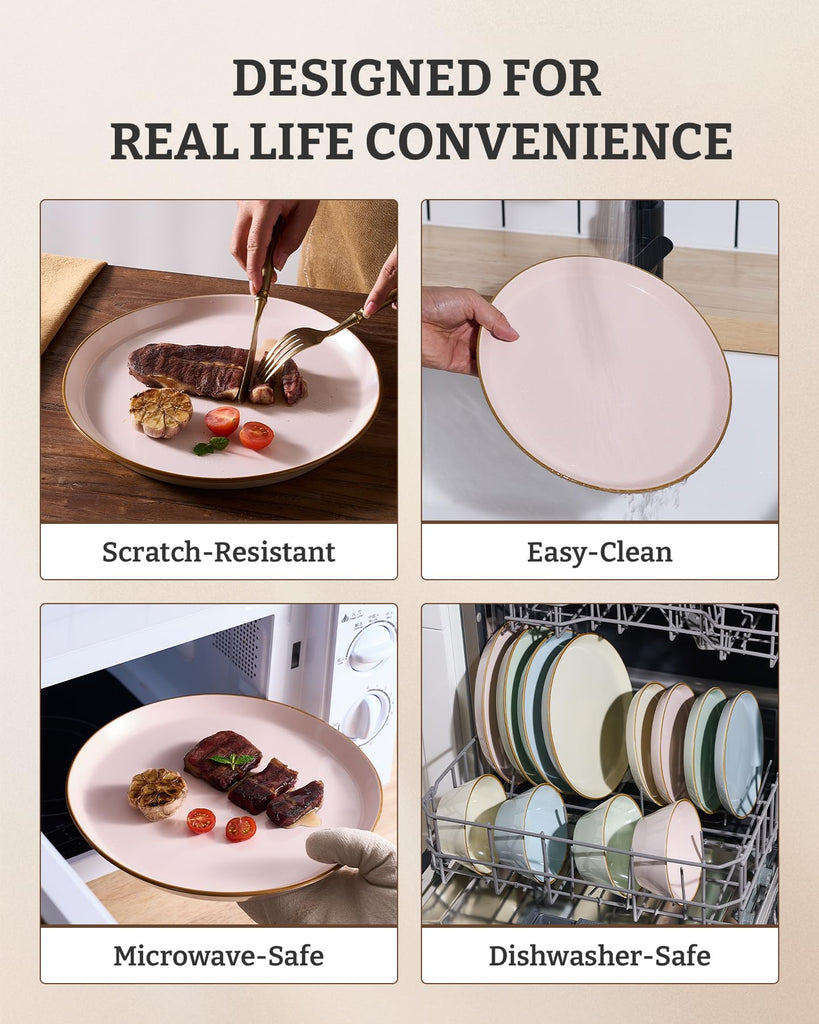 Saturn Dinnerware Sets, Ceramic Dishes for 4, Rimmed Plates, Bowls