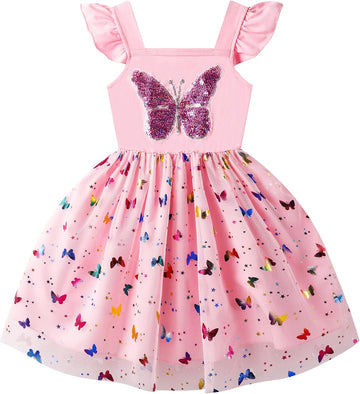 Girl Dresses Flutter Sleeve Tulle Tutu Dress Toddler Summer Clothes Kids Birthday Party Outfit 1-8 Years Old