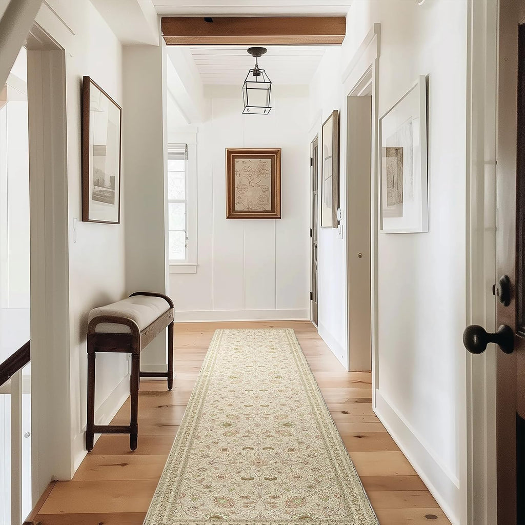 Hallyway Area Runner Rugs 2x10, Boho Floral Faux Wool Indoor Outdoor Rugs, Washable Rugs for Bedroom