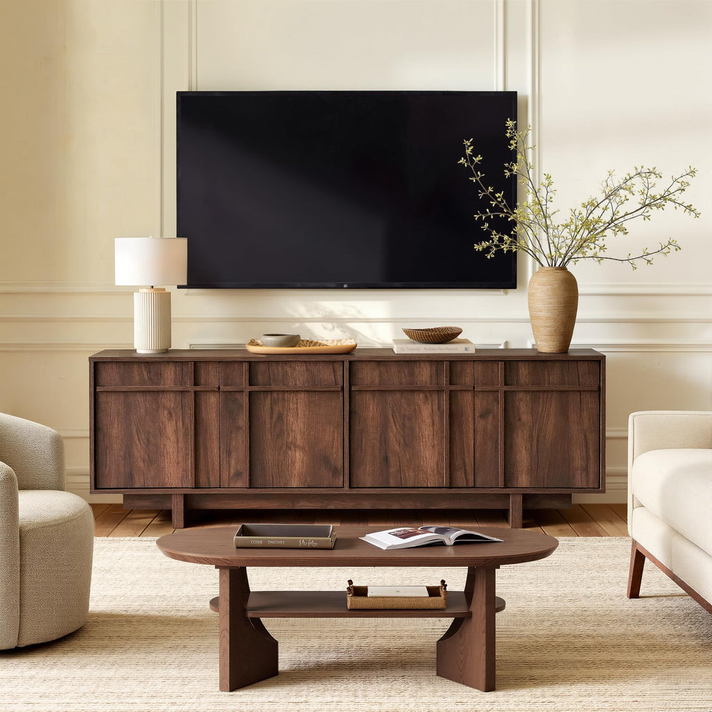 65.6" Mid Century Modern TV Stand for 75 Inch TV, Walnut