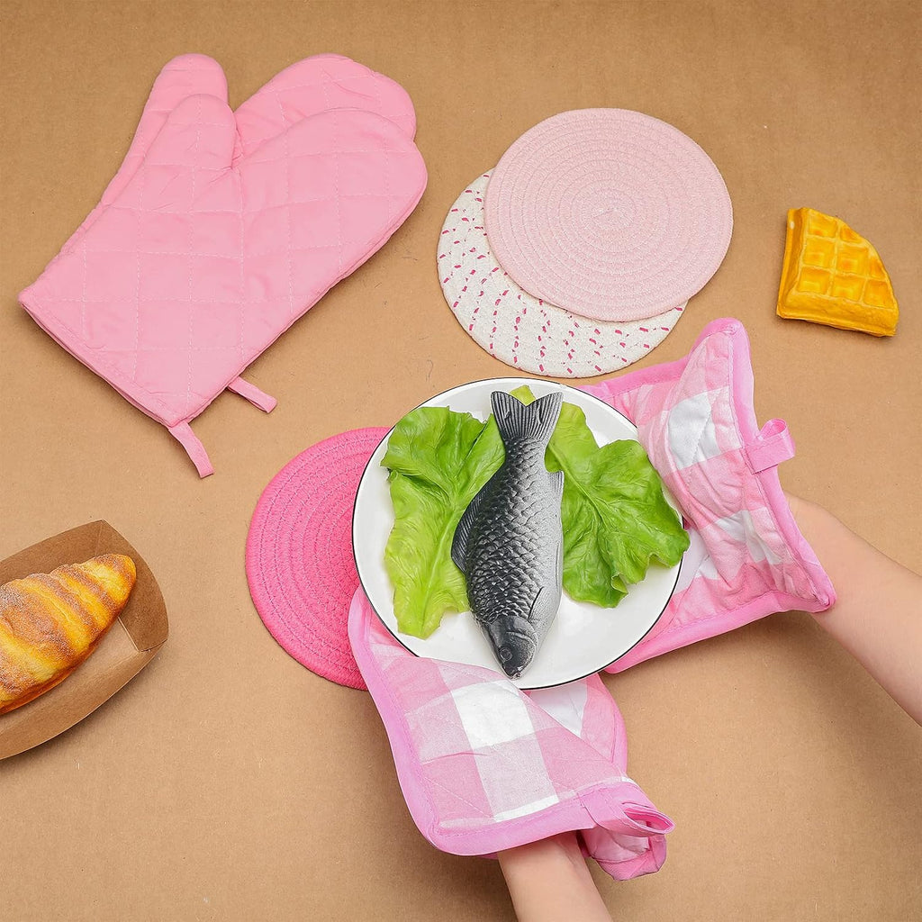 Pink Oven Mitts and Pot Holders 7 Sets, Heat Resistant Kitchen Gloves Pads Pot Holders for Women Gifts Kitchen