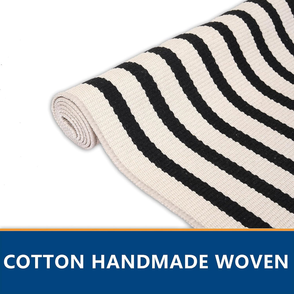 Front Door Mat Combo Set, Hello 100% Coco Coir Welcome Doormat + 28" x 43" Layered Buffalo Black and White Striped