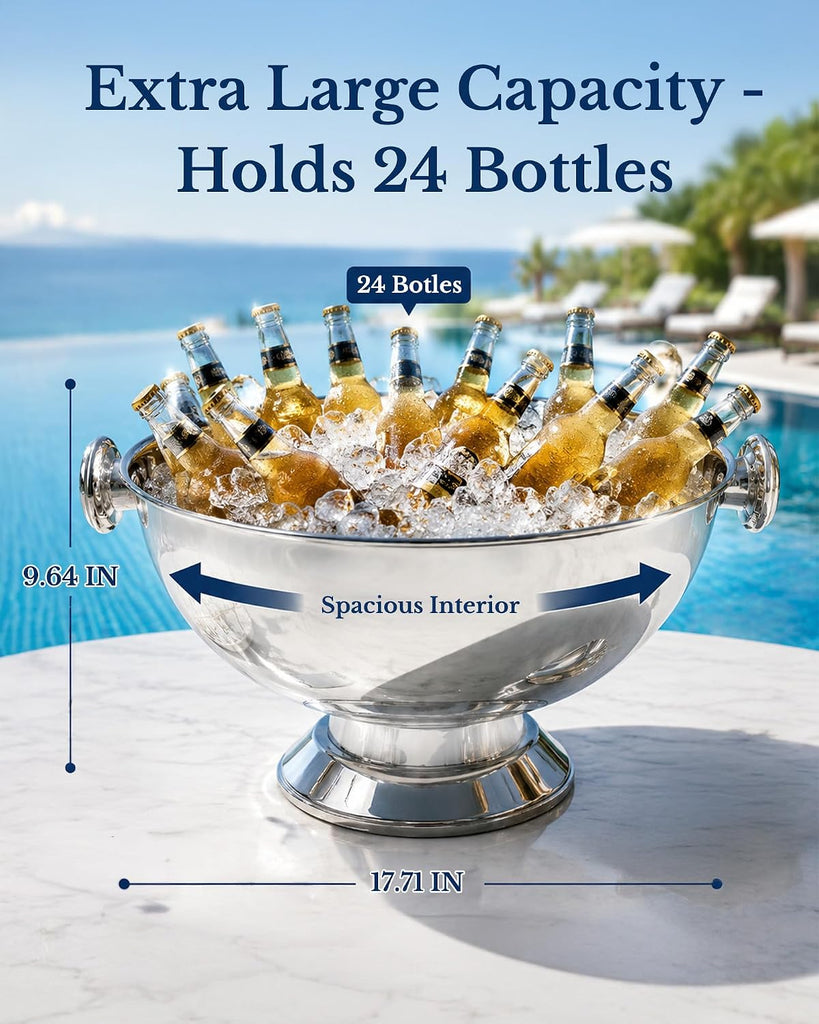 Large Stainless Steel Ice Bucket Beverage Tub for Parties, Beer Wine Cooler