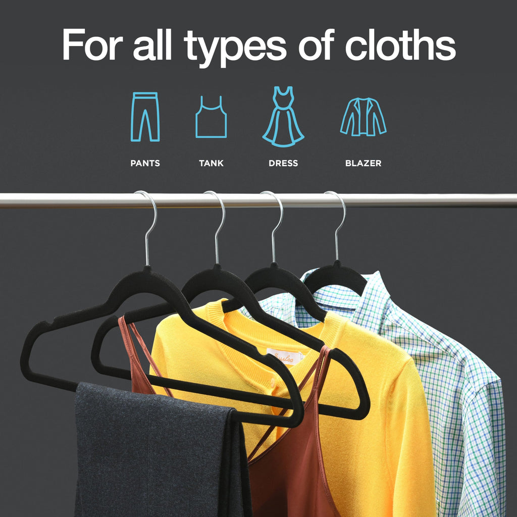 Premium Velvet Hangers 50 Pack - Black Slim Non-Slip Felt Hangers