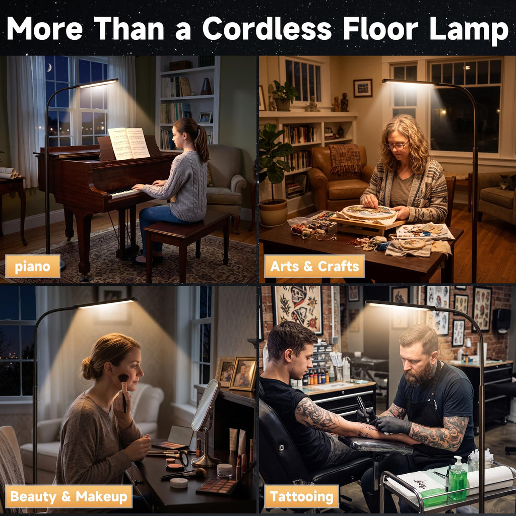 Cordless Floor Lamp Rechargeable LED Lamp with Touch Control, 15W, 7800mAh