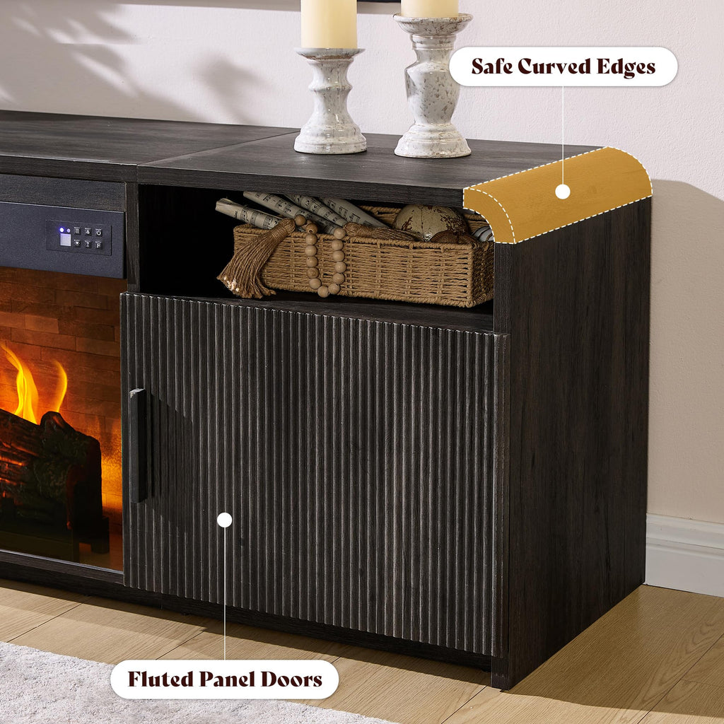 70" Fluted TV Stand with 30" Electric Fireplace